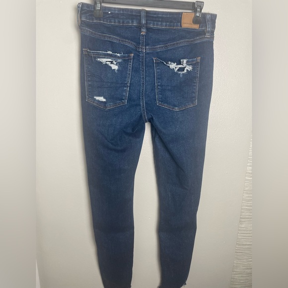 American Eagle Outfitters Dark Blue Distressed High Rise Skinny Jeans/ Jeggings - Picture 3 of 11